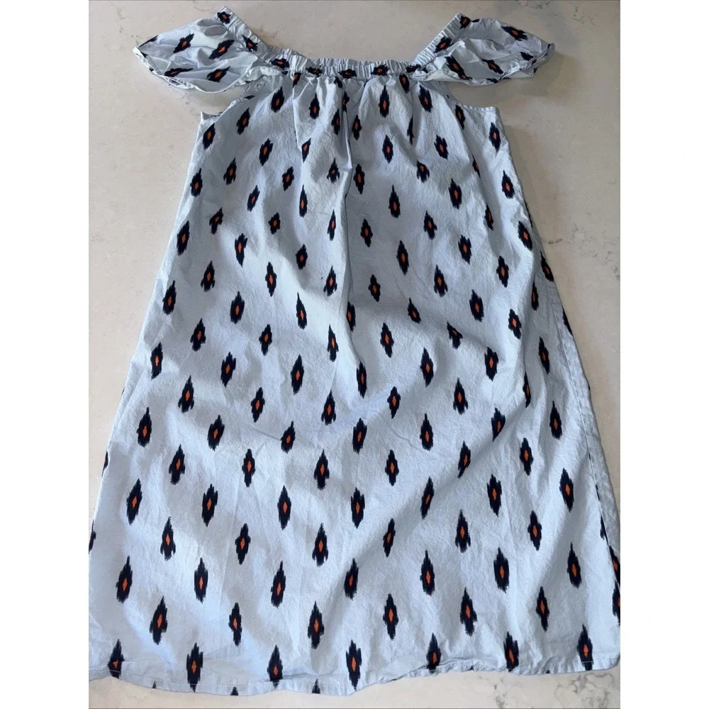 J. Crew Off‎ Shoulder Ikat Dress Blue Size Small Ruffles 100% Cotton Sun Shift
